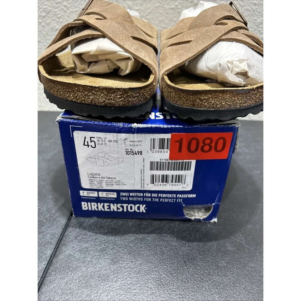 Birkenstock Lugano Nubuck Leather Tobacco EU 45 US M 12 Mens
